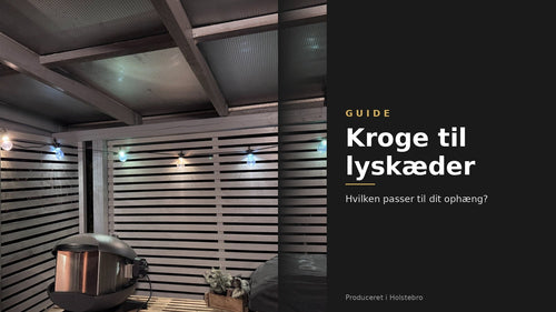 Krog til lyskæde monteret på en rund tagrende med tændte lyskæder