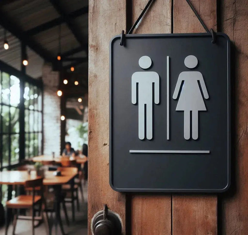 Delta Toilet Dørskilt - moderne unisex wc skilt til caféer, restauranter og kontorer fra JM Dimensions