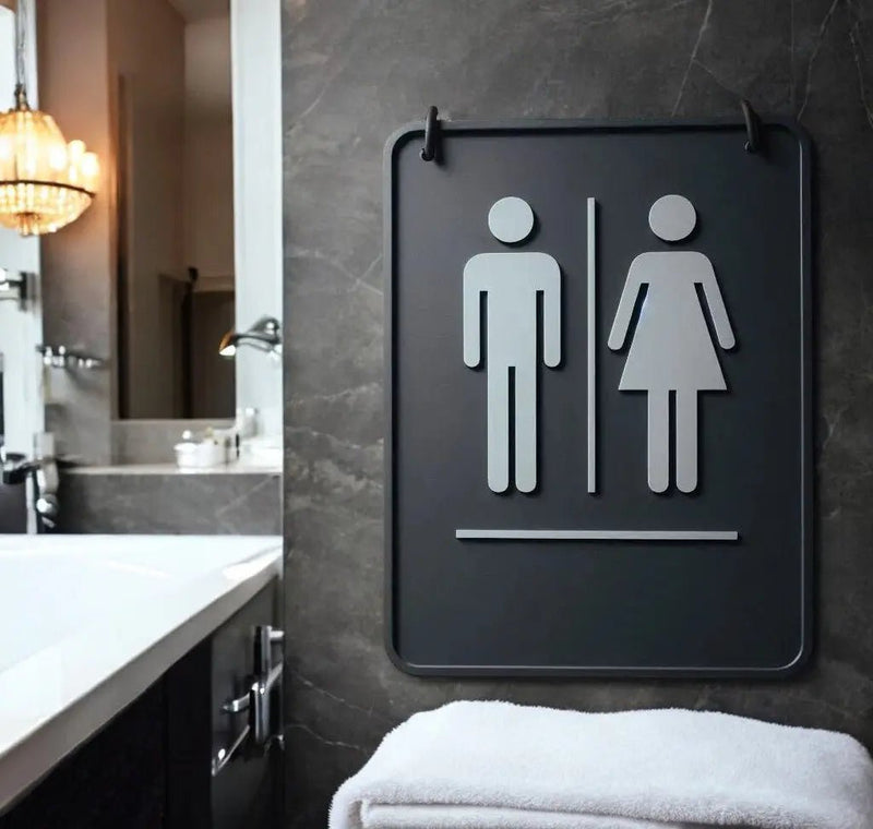 Delta toilet dørskilt - moderne og tydeligt wc skilt til café, kontor og hjem fra JM Dimensions