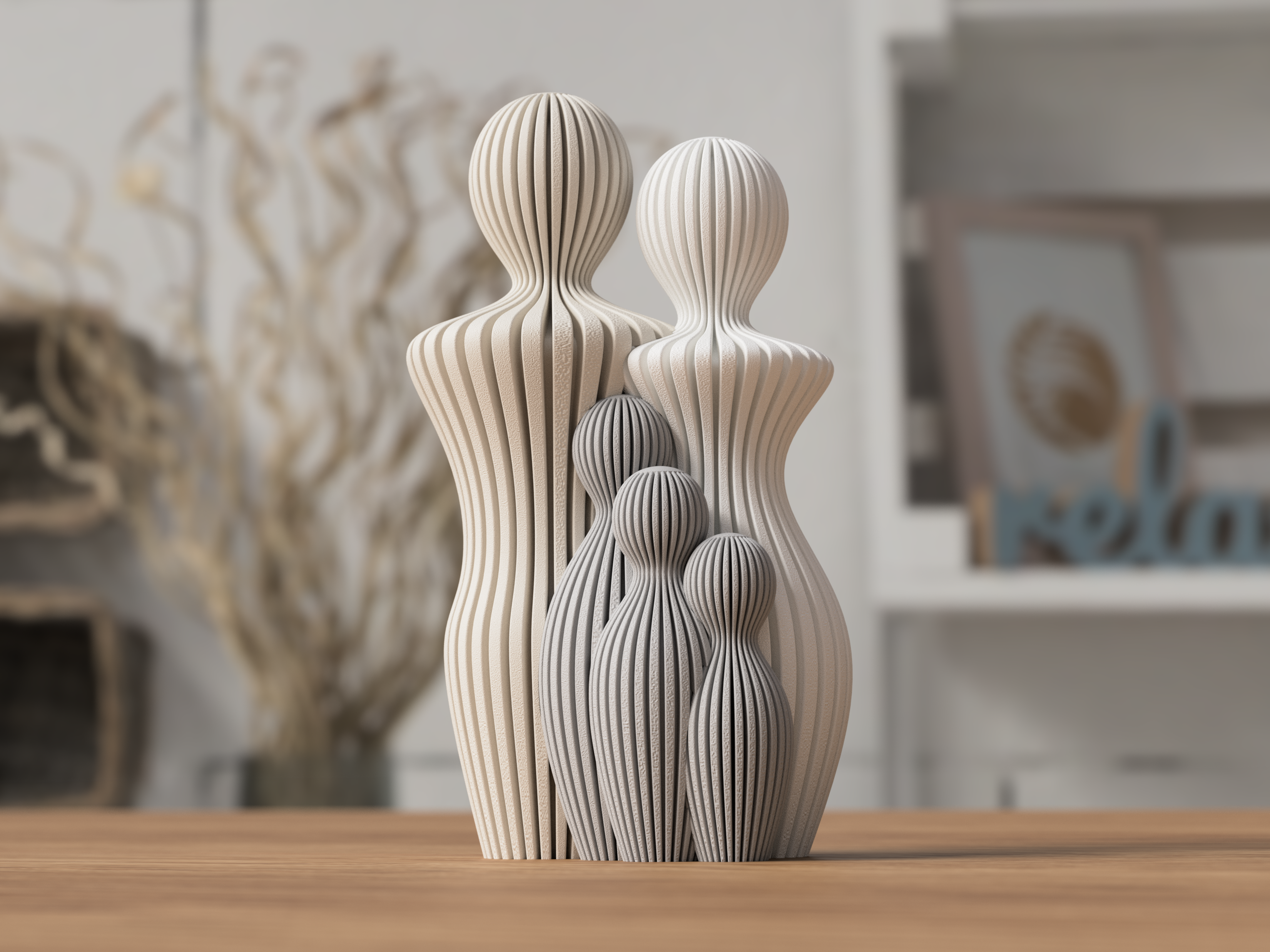 Sabre Familieskulptur med 3 børn - Moderne familiedekoration til hjemmet fra JM Dimensions