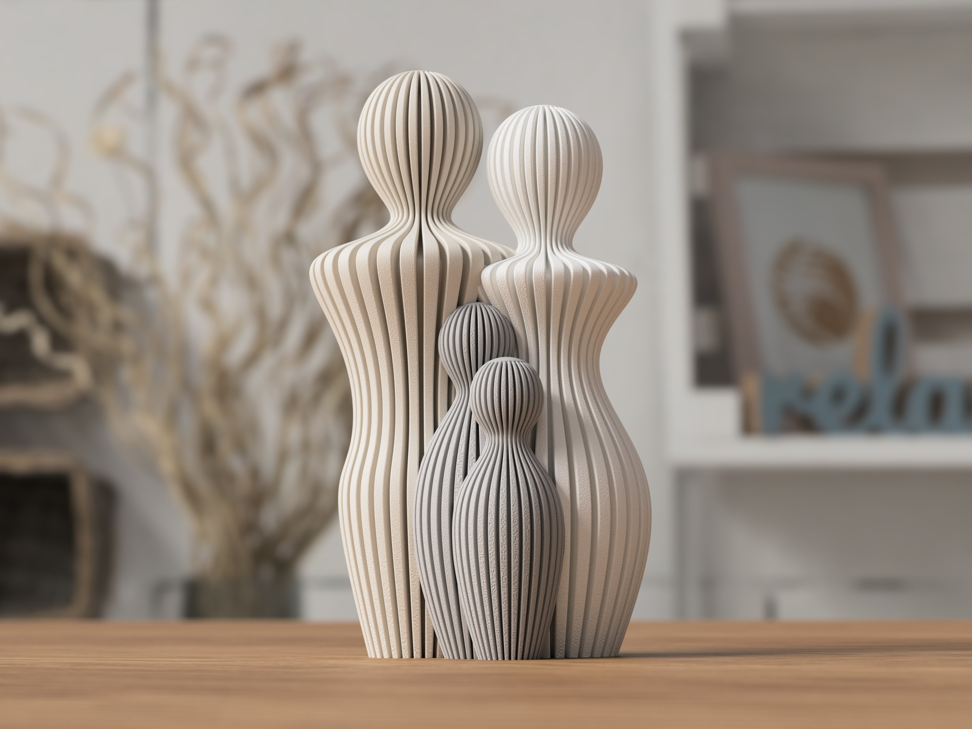 Sabre Familieskulptur med 2 børn - moderne familiefigur til hjemmedekoration fra JM Dimensions