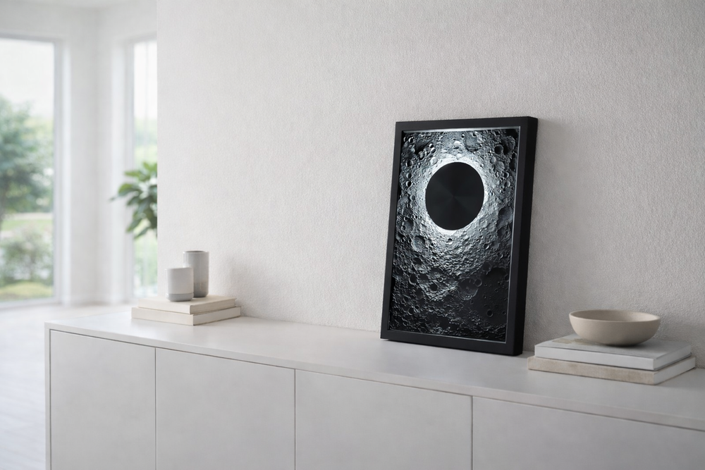 LC3D Månelandskab i Ramme – XXL-størrelse med reflekterende månerelief